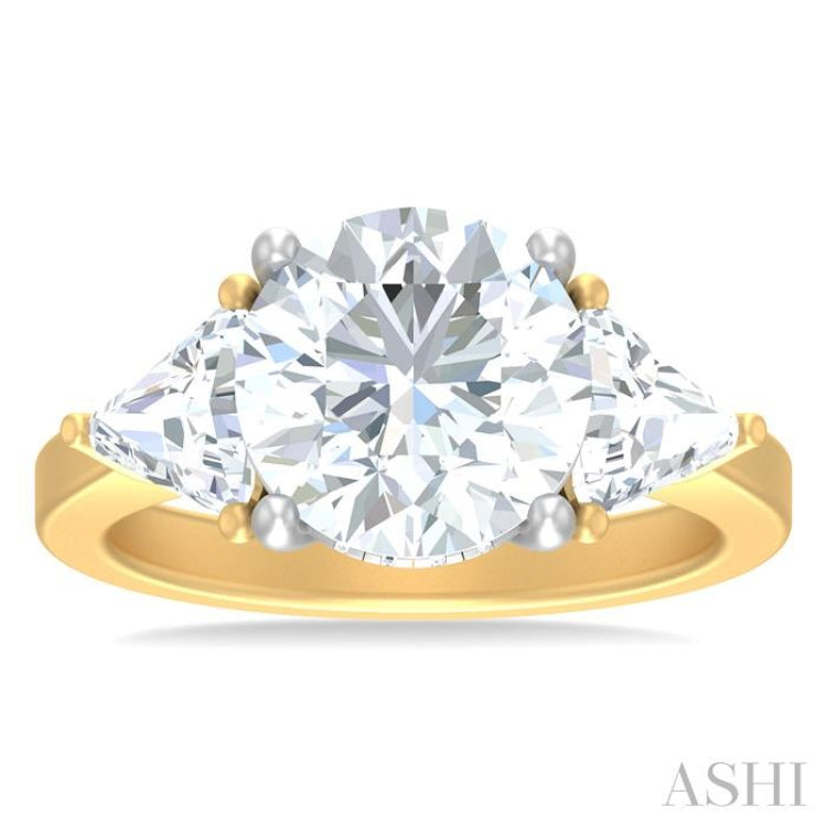 1 ctw Circualar Shape Trillion and Round Cut Diamond Semi Mount Engagement Ring in 14K Yellow and White Gold