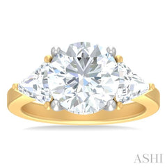 1 ctw Circualar Shape Trillion and Round Cut Diamond Semi Mount Engagement Ring in 14K Yellow and White Gold