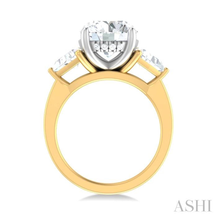 1 ctw Circualar Shape Trillion and Round Cut Diamond Semi Mount Engagement Ring in 14K Yellow and White Gold