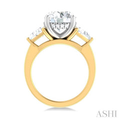 1 ctw Circualar Shape Trillion and Round Cut Diamond Semi Mount Engagement Ring in 14K Yellow and White Gold