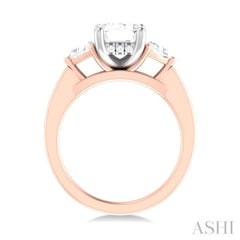 1/2 ctw Emerald Shape Trillion and Round Cut Diamond Semi Mount Engagement Ring in 14K Rose and White Gold