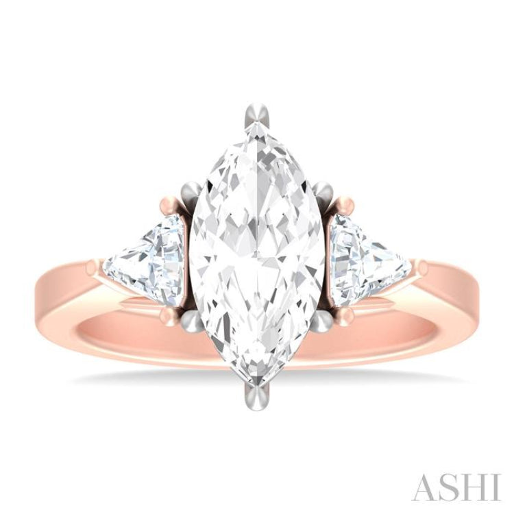 1/2 ctw Marquise Shape Trillion and Round Cut Diamond Semi Mount Engagement Ring in 14K Rose and White Gold