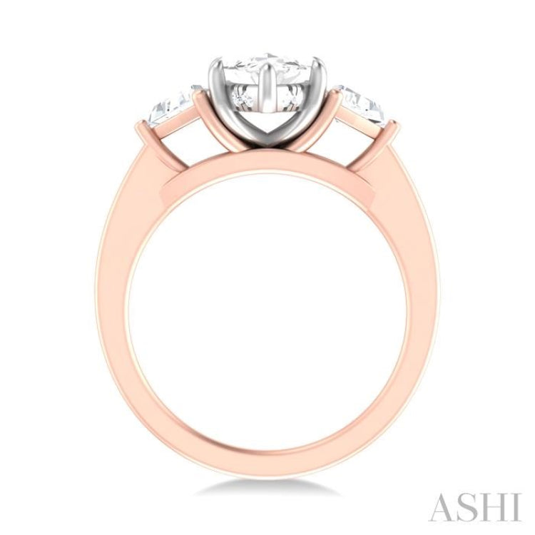 1/2 ctw Marquise Shape Trillion and Round Cut Diamond Semi Mount Engagement Ring in 14K Rose and White Gold