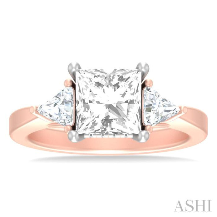1/2 ctw Princess Shape Trillion Cut & Round Cut Diamond Semi Mount Engagement Ring in 14K Rose and White Gold