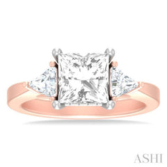 1/2 ctw Princess Shape Trillion Cut & Round Cut Diamond Semi Mount Engagement Ring in 14K Rose and White Gold