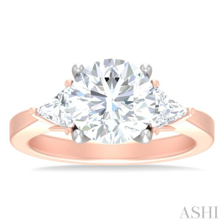 1/2 ctw Circualar Shape Trillion and Round Cut Diamond Semi Mount Engagement Ring in 14K Rose and White Gold