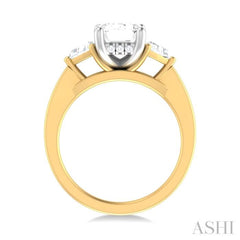 1/2 ctw Emerald Shape Trillion and Round Cut Diamond Semi Mount Engagement Ring in 14K Yellow and White Gold