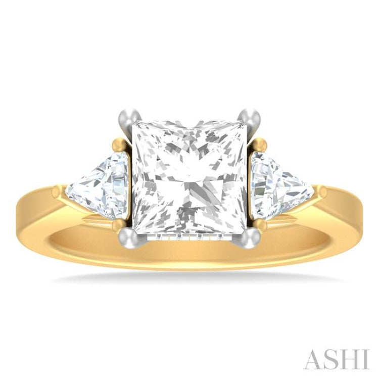 1/2 ctw Princess Shape Trillion Cut & Round Cut Diamond Semi Mount Engagement Ring in 14K Yellow and White Gold