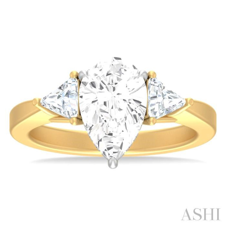 1/2 ctw Pear Shape Trillion Cut & Round Cut Diamond Semi Mount Engagement Ring in 14K Yellow and White Gold