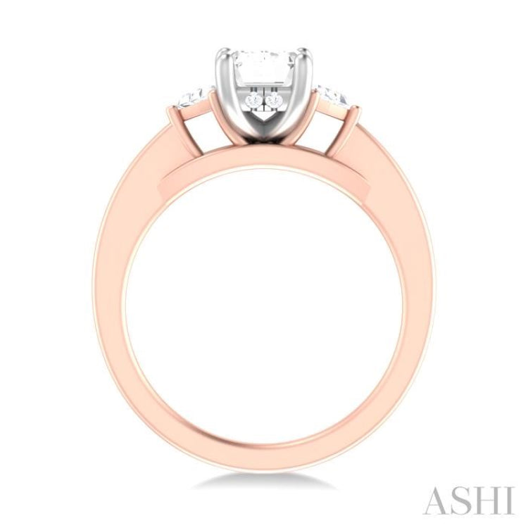 1/4 ctw Emerald Shape Trillion and Round Cut Diamond Semi Mount Engagement Ring in 14K Rose and White Gold