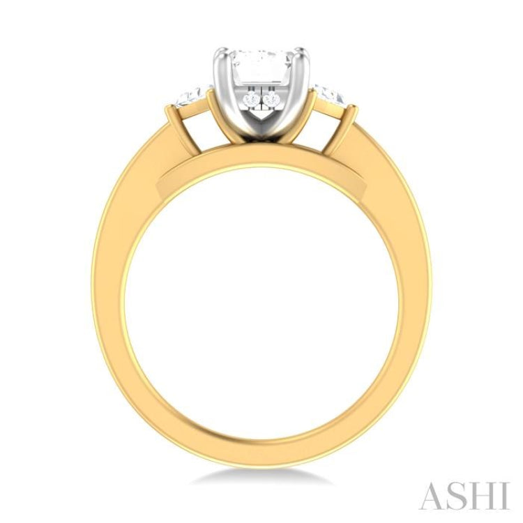 1/4 ctw Emerald Shape Trillion and Round Cut Diamond Semi Mount Engagement Ring in 14K Yellow and White Gold