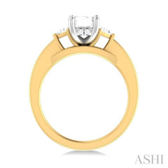 1/4 ctw Emerald Shape Trillion and Round Cut Diamond Semi Mount Engagement Ring in 14K Yellow and White Gold