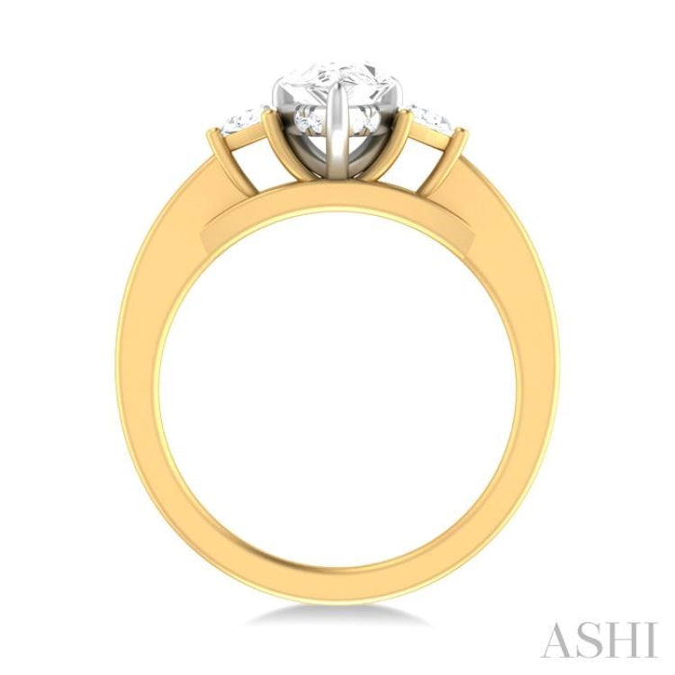 1/4 ctw Pear Shape Trillion Cut & Round Cut Diamond Semi Mount Engagement Ring in 14K Yellow and White Gold