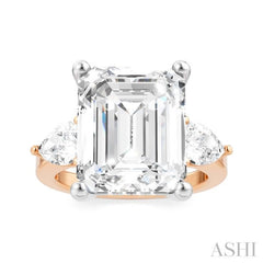 1 1/10 Ctw Tri-Mount Emerald Shape Center Pear and Round Cut Diamond Semi-Mount Engagement Ring in 14K Rose and White Gold