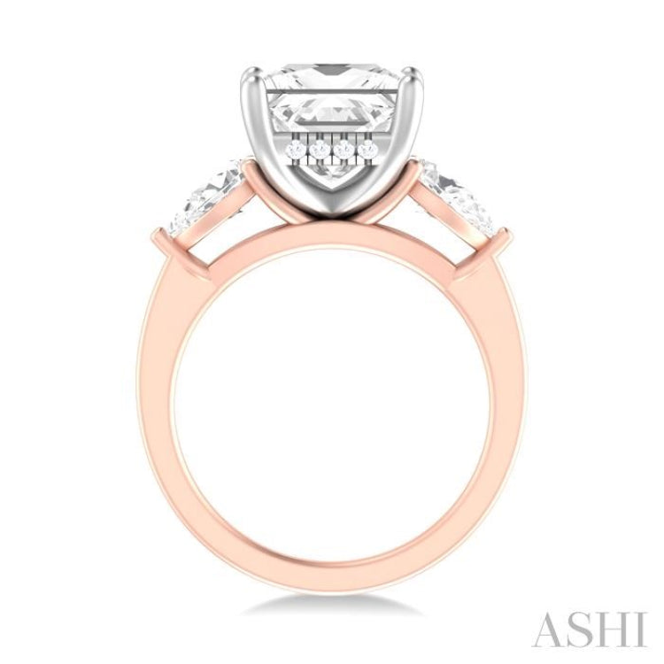 1 ctw Tri-Mount Princess Shape Center Pear and Round Cut Diamond Semi Mount Engagement Ring in 14K Rose and White Gold