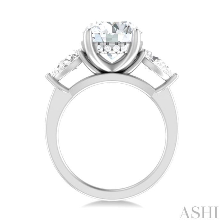 1 ctw Tri-Mount Circular Shape Center Pear and Round Cut Diamond Semi Mount Engagement Ring in 14K White Gold