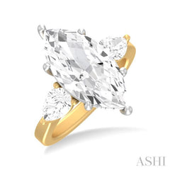 1 ctw Tri-Mount Marquise Shape Center Pear and Round Cut Diamond Semi Mount Engagement Ring in 14K Yellow and White Gold
