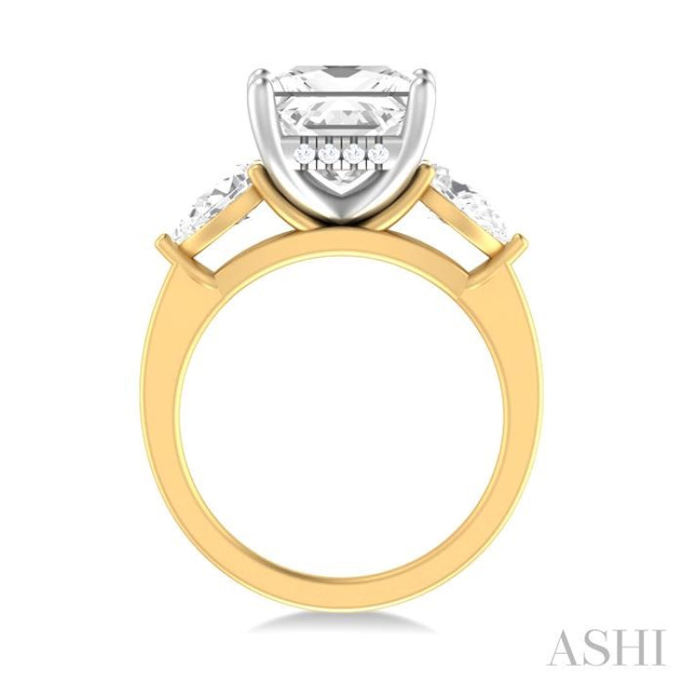 1 ctw Tri-Mount Princess Shape Center Pear and Round Cut Diamond Semi Mount Engagement Ring in 14K Yellow and White Gold