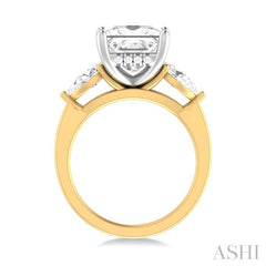 1 ctw Tri-Mount Princess Shape Center Pear and Round Cut Diamond Semi Mount Engagement Ring in 14K Yellow and White Gold