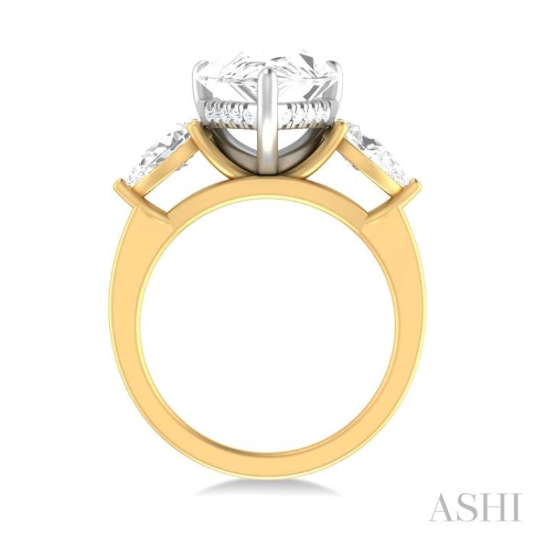 1 ctw Tri-Mount Centerpiece Pear and Round Cut Diamond Semi Mount Engagement Ring in 14K Yellow and White Gold