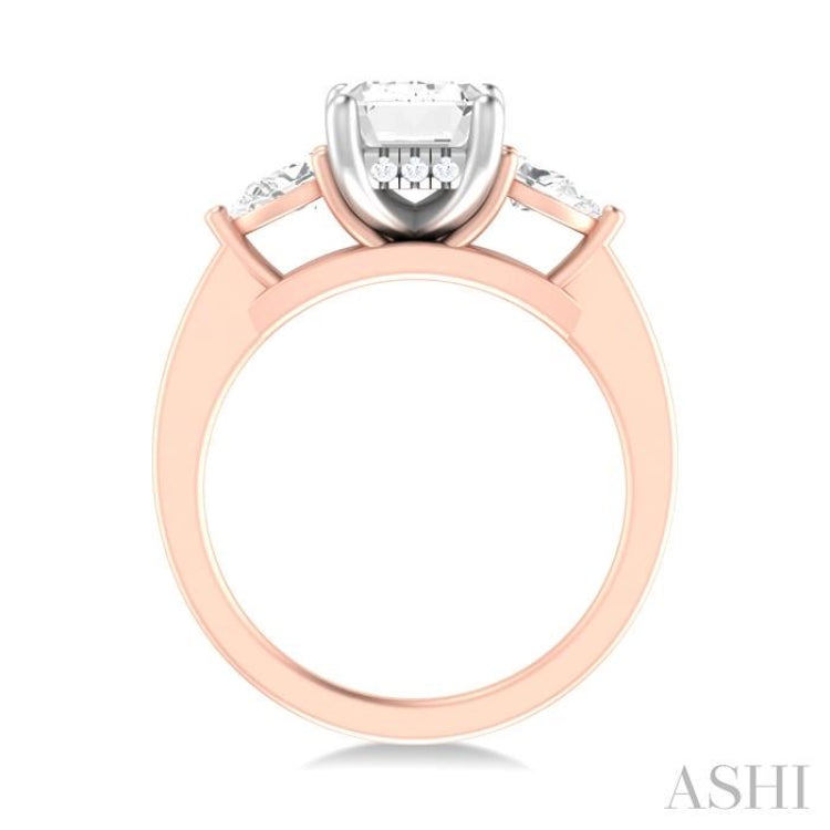 1/2 ctw Tri-Mount Emerald Shape Center Pear and Round Cut Diamond Semi Mount Engagement Ring in 14K Rose and White Gold