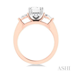 1/2 ctw Tri-Mount Emerald Shape Center Pear and Round Cut Diamond Semi Mount Engagement Ring in 14K Rose and White Gold