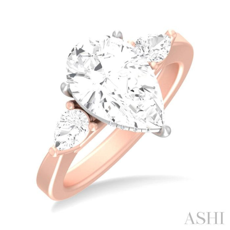 1/2 ctw Tri-Mount Centerpiece Pear and Round Cut Diamond Semi Mount Engagement Ring in 14K Rose and White Gold