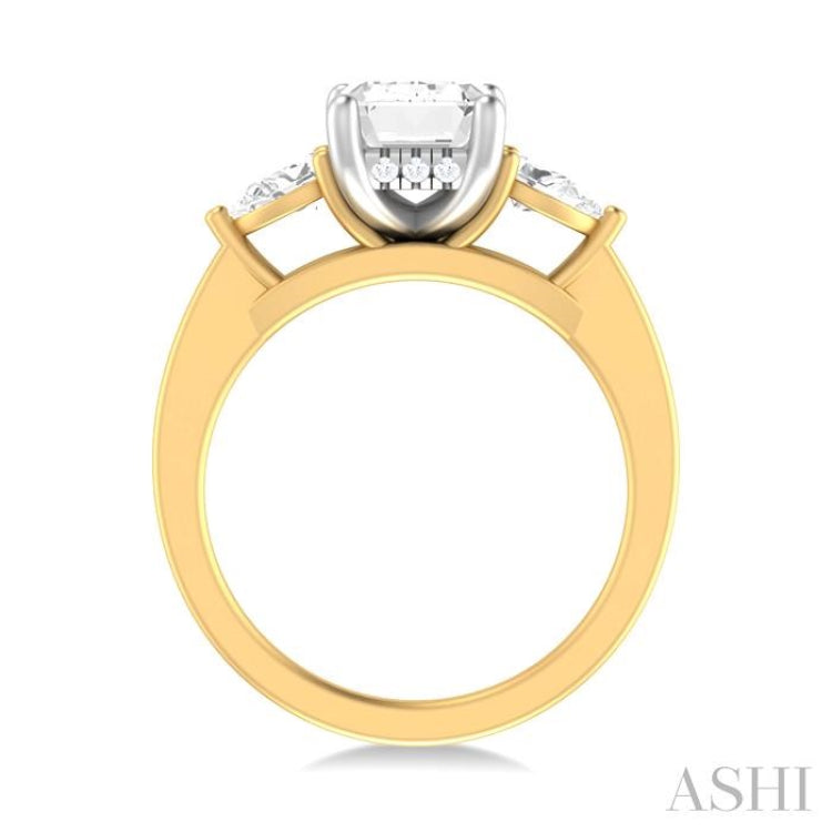1/2 ctw Tri-Mount Emerald Shape Center Pear and Round Cut Diamond Semi Mount Engagement Ring in 14K Yellow and White Gold