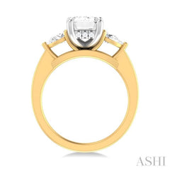 1/2 ctw Tri-Mount Emerald Shape Center Pear and Round Cut Diamond Semi Mount Engagement Ring in 14K Yellow and White Gold