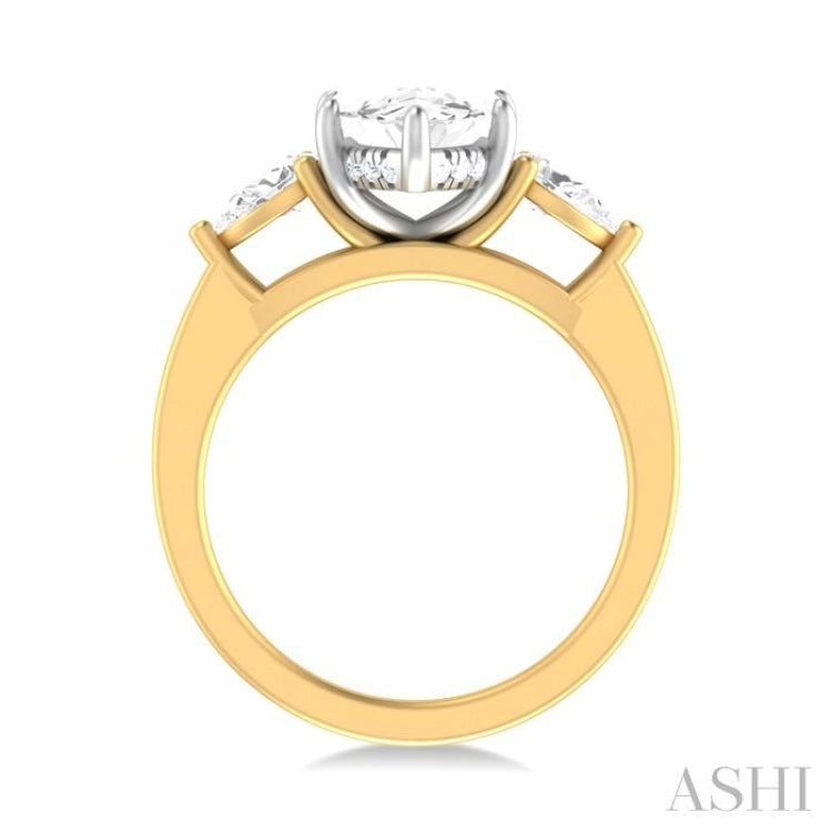 1/2 ctw Tri-Mount Marquise Shape Center Pear and Round Cut Diamond Semi Mount Engagement Ring in 14K Yellow and White Gold