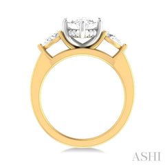 1/2 ctw Tri-Mount Marquise Shape Center Pear and Round Cut Diamond Semi Mount Engagement Ring in 14K Yellow and White Gold