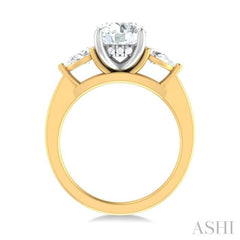 1/2 ctw Tri-Mount Circular Shape Center Pear and Round Cut Diamond Semi Mount Engagement Ring in 14K Yellow and White Gold