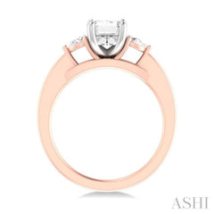 1/4 ctw Tri-Mount Emerald Shape Center Pear and Round Cut Diamond Semi Mount Engagement Ring in 14K Rose and White Gold