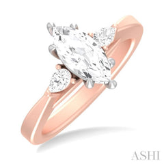 1/4 ctw Tri-Mount Marquise Shape Center Pear and Round Cut Diamond Semi Mount Engagement Ring in 14K Rose and White Gold