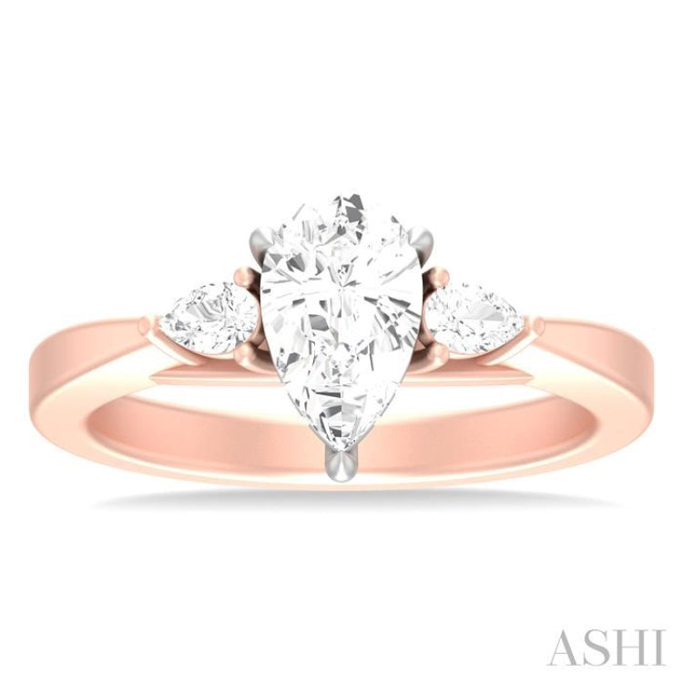 1/4 ctw Tri-Mount Centerpiece Pear and Round Cut Diamond Semi Mount Engagement Ring in 14K Rose and White Gold