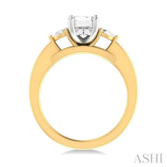 1/4 ctw Tri-Mount Emerald Shape Center Pear and Round Cut Diamond Semi Mount Engagement Ring in 14K Yellow and White Gold