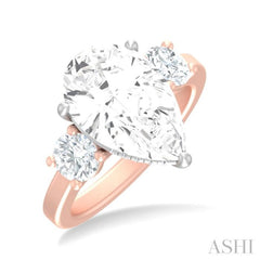 1 ctw Tri-Mount Pear Shape Round Cut Diamond Semi Mount Engagement Ring in 14K Rose and White Gold