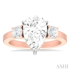1/2 ctw Tri-Mount Pear Shape Round Cut Diamond Semi Mount Engagement Ring in 14K Rose and White Gold