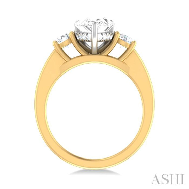 1/2 ctw Tri-Mount Pear Shape Round Cut Diamond Semi Mount Engagement Ring in 14K Yellow and White Gold