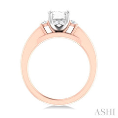 1/4 ctw Tri-Mount Emerald Shape Center Round Cut Diamond Semi Mount Engagement Ring in 14K Rose and White Gold