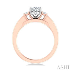 1/4 ctw Tri-Mount Past, Present and Future Oval Shape Center Round Cut Diamond Semi Mount Engagement Ring in 14K Rose and White Gold
