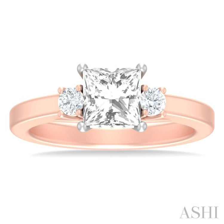 1/4 ctw Tri-Mount Princess Shape Round Cut Diamond Semi Mount Engagement Ring in 14K Rose and White Gold