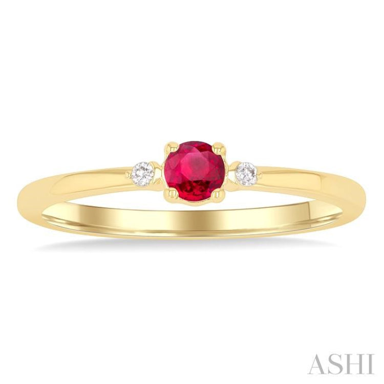 3.5 MM Round Shape Ruby and 1/50 Ctw Petite Round Cut Diamond Fashion Ring in 10K Yellow Gold