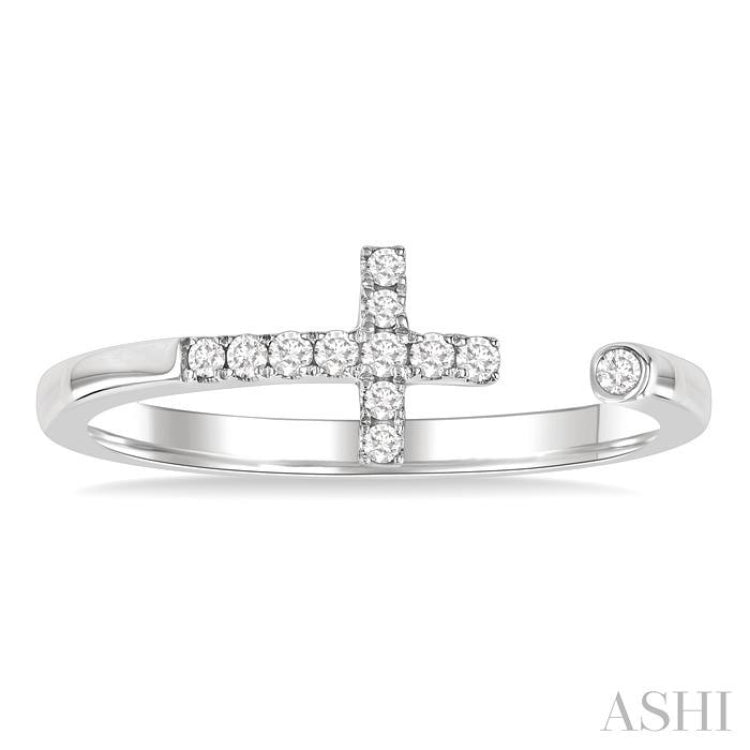 1/10 Ctw Petite Cross Round Cut Diamond Open Fashion Ring in 10K White Gold