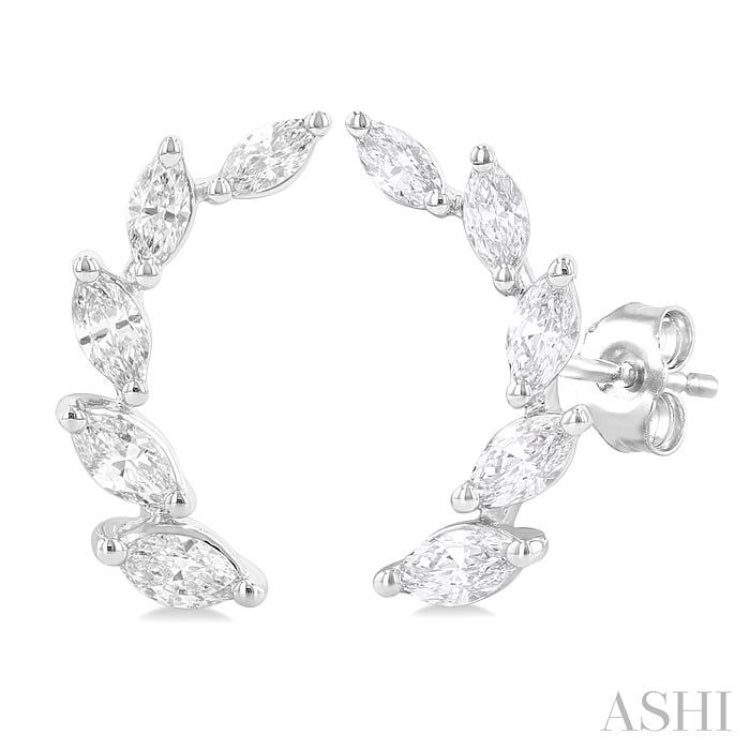 1/2 ctw Graduated Marquise Cut Diamond Fashion Ear Climbers in 14K White Gold