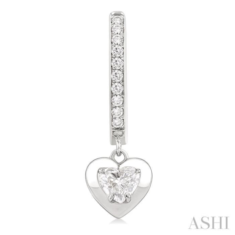 1/2 ctw Heart Shape Dome Round Cut Diamond Fashion Huggie Earrings in 14K White Gold