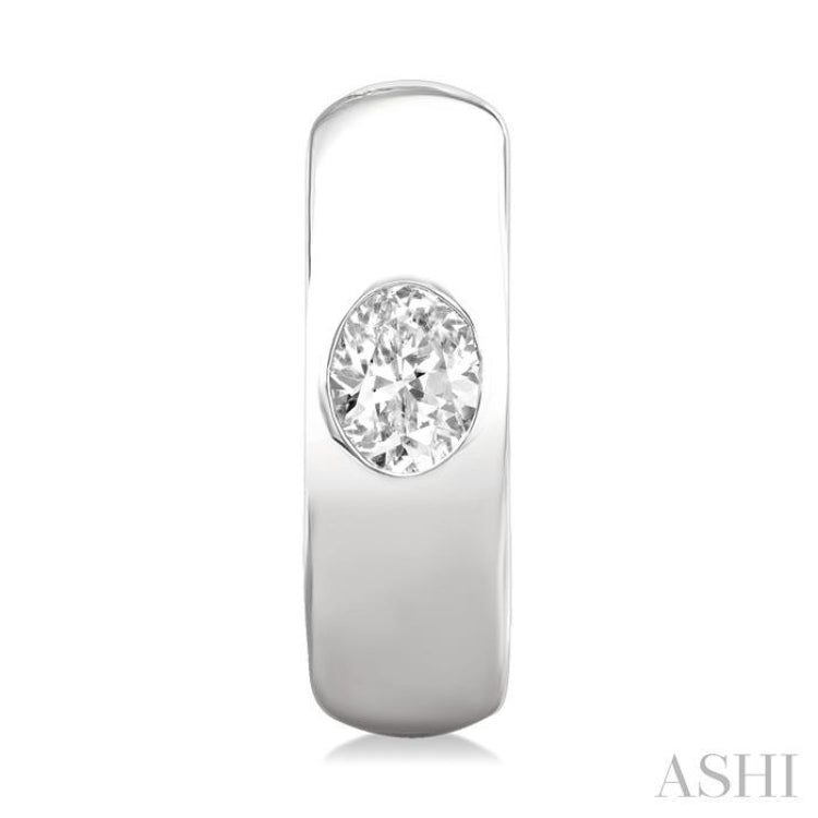 1/3 ctw Bezel Set Oval Cut Diamond Fashion Huggie Earrings in 14K White Gold