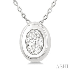 1/3 Ctw Bezel Set Oval Cut Diamond Bubble Fashion Pendant With Chain in 14K White Gold