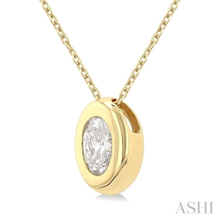 1/3 ctw Bezel Set Oval Cut Diamond Bubble Fashion Pendant With Chain in 14K Yellow Gold