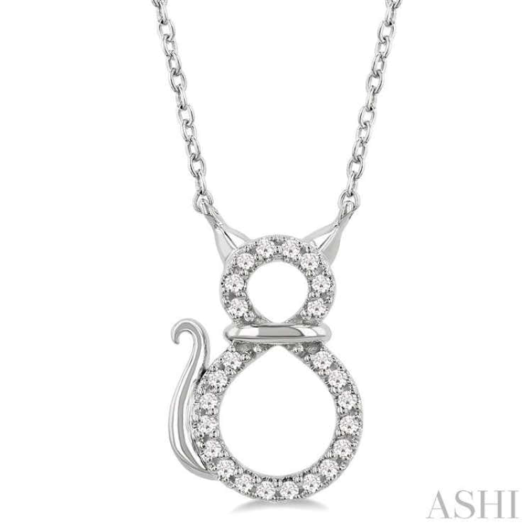 1/10 Ctw Cat Shape Petite Round Cut Diamond Fashion Pendant With Chain in 10K White Gold